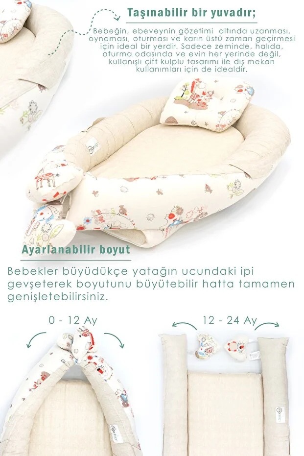  Babynest Ortopedik Bebek Yatağı, Anne Yanı Bebek Yatağı, Ergonomik Tasarım, Animal Serisi